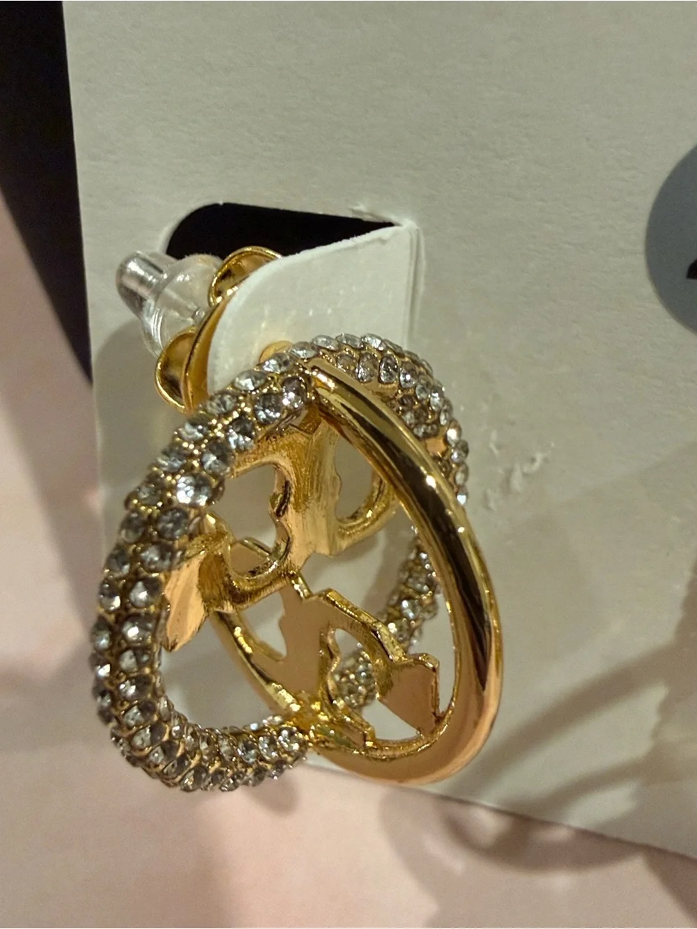 Tory Burch | Gold Plated Logo & Crystal Drop Earrings| Sm/Med